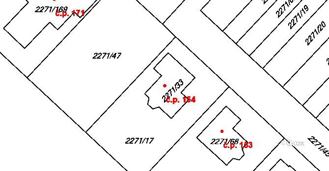 Dačice IV 154, Dačice na parcele st. 2271/33 v KÚ Dačice, Katastrální mapa
