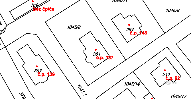 Číměř 137 na parcele st. 301 v KÚ Číměř, Katastrální mapa