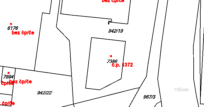 Horka-Domky 1372, Třebíč na parcele st. 7386 v KÚ Třebíč, Katastrální mapa