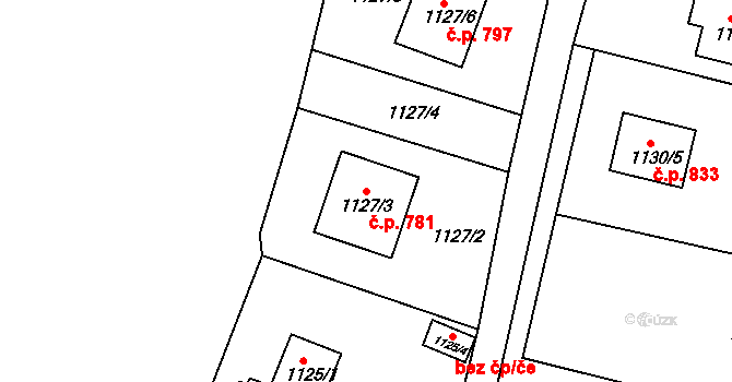 Kluč 781, Habartov na parcele st. 1127/3 v KÚ Habartov, Katastrální mapa