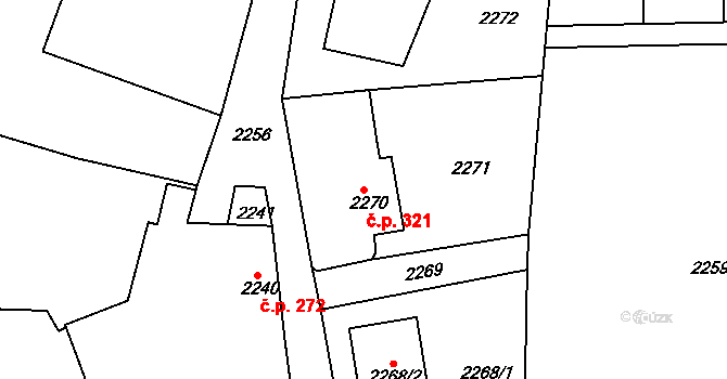 Jemnice 321 na parcele st. 2270 v KÚ Jemnice, Katastrální mapa