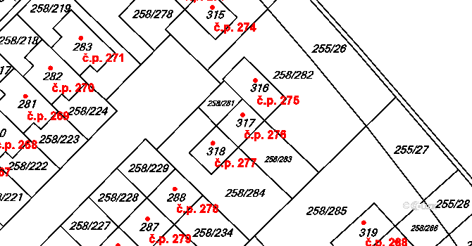Jenštejn 276 na parcele st. 317 v KÚ Jenštejn, Katastrální mapa
