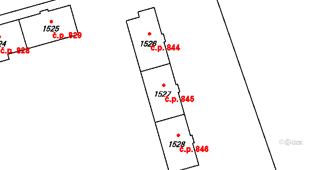 Hrabůvka 845, Ostrava na parcele st. 1527 v KÚ Hrabůvka, Katastrální mapa