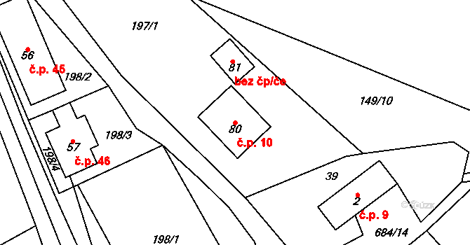 Rovné 10, Bystřice nad Pernštejnem na parcele st. 80 v KÚ Rovné, Katastrální mapa