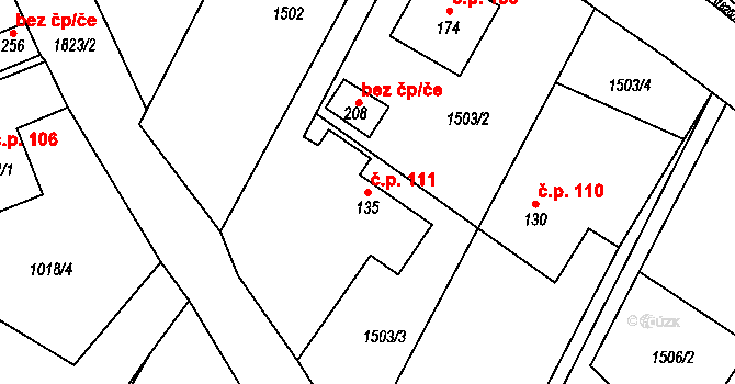 Řečice 111 na parcele st. 135 v KÚ Řečice nad Bobrůvkou, Katastrální mapa
