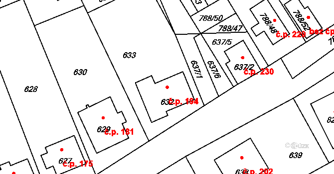 Veselá 194 na parcele st. 632 v KÚ Veselá u Zlína, Katastrální mapa