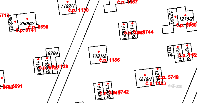 Zlín 1135 na parcele st. 1191/2 v KÚ Zlín, Katastrální mapa