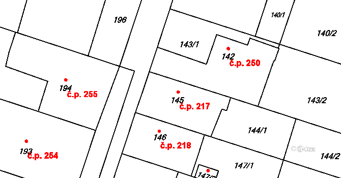 Oldřišov 217 na parcele st. 145 v KÚ Oldřišov, Katastrální mapa