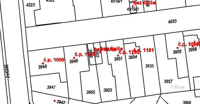 Kladno 44335814 na parcele st. 3952 v KÚ Kročehlavy, Katastrální mapa