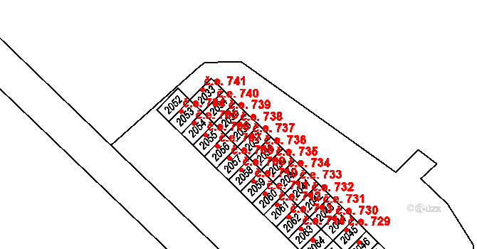 Město 738, Havířov na parcele st. 2036 v KÚ Havířov-město, Katastrální mapa
