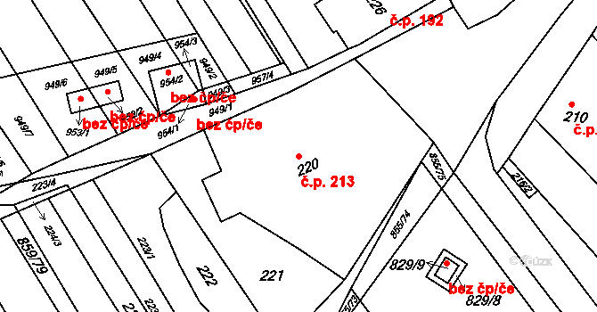 Kobeřice u Brna 213 na parcele st. 220 v KÚ Kobeřice u Brna, Katastrální mapa