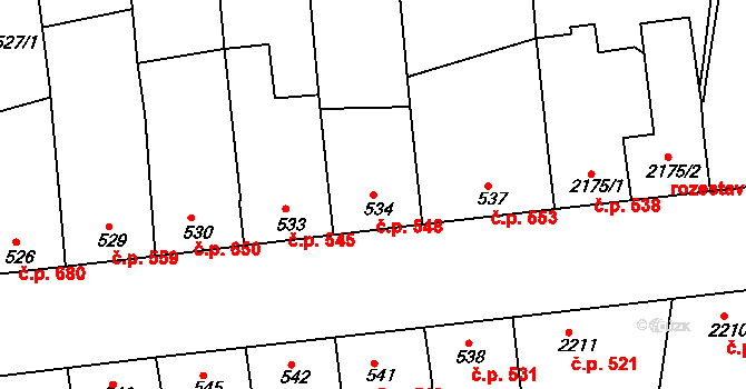 Nivnice 548 na parcele st. 534 v KÚ Nivnice, Katastrální mapa