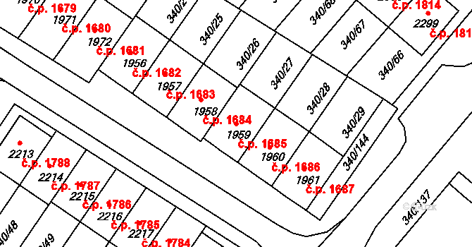 Staré Město 1685 na parcele st. 1959 v KÚ Staré Město u Uherského Hradiště, Katastrální mapa