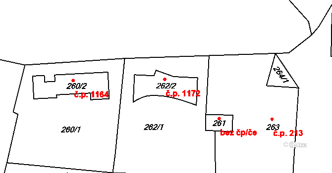 Řevnice 1172 na parcele st. 262/2 v KÚ Řevnice, Katastrální mapa