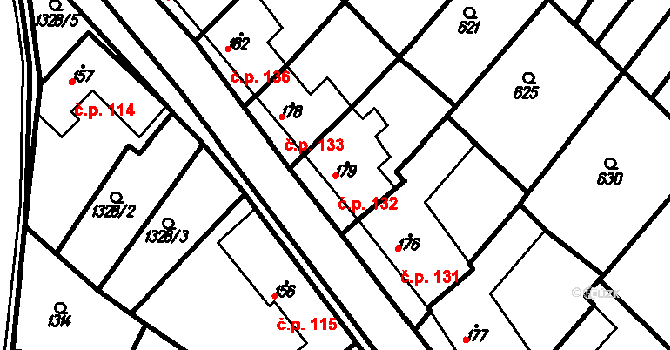 Kloboučky 132, Bučovice na parcele st. 179 v KÚ Kloboučky, Katastrální mapa
