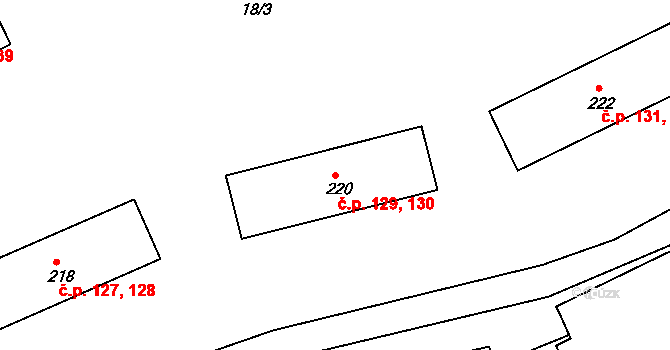 Prachovice 129,130 na parcele st. 220 v KÚ Prachovice, Katastrální mapa