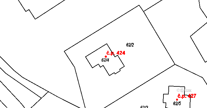 Velké Březno 424 na parcele st. 62/4 v KÚ Velké Březno, Katastrální mapa