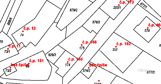 Hýskov 166 na parcele st. 175 v KÚ Hýskov, Katastrální mapa