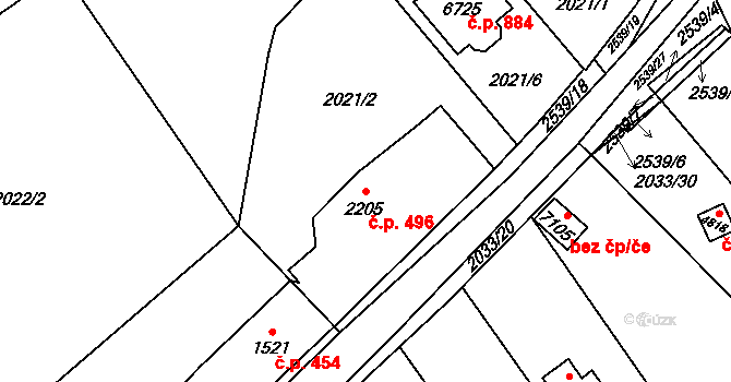 Beroun-Závodí 496, Beroun na parcele st. 2205 v KÚ Beroun, Katastrální mapa