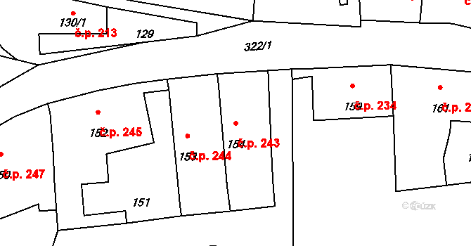 Průhonice 243 na parcele st. 154 v KÚ Hole u Průhonic, Katastrální mapa