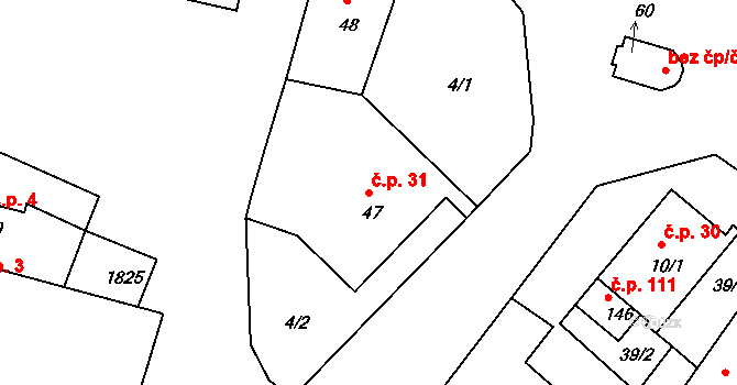 Borkovice 31 na parcele st. 47 v KÚ Borkovice, Katastrální mapa