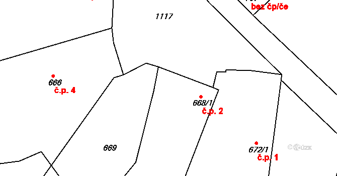 Březí 2, Meclov na parcele st. 668/1 v KÚ Březí u Meclova, Katastrální mapa