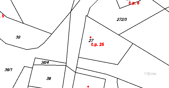 Nuzerov 25, Sušice na parcele st. 27 v KÚ Nuzerov, Katastrální mapa