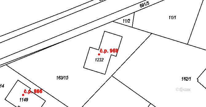 Líbeznice 959 na parcele st. 1232 v KÚ Líbeznice, Katastrální mapa