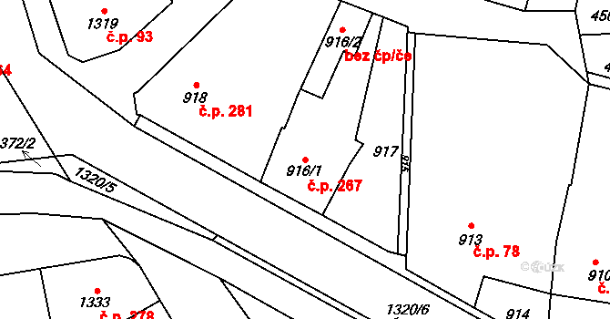 Velké Opatovice 267 na parcele st. 916/1 v KÚ Velké Opatovice, Katastrální mapa
