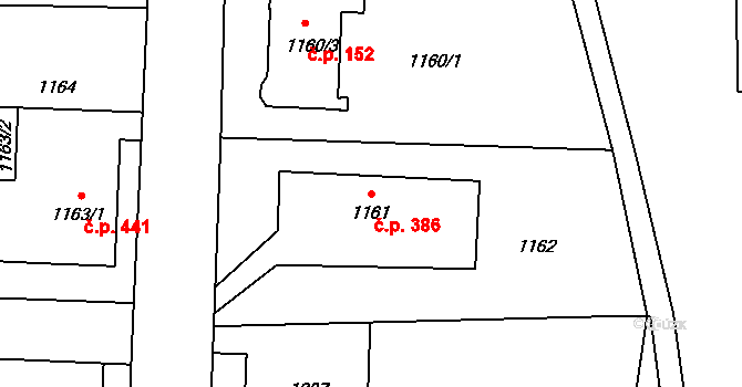 Bludov 386 na parcele st. 1161 v KÚ Bludov, Katastrální mapa