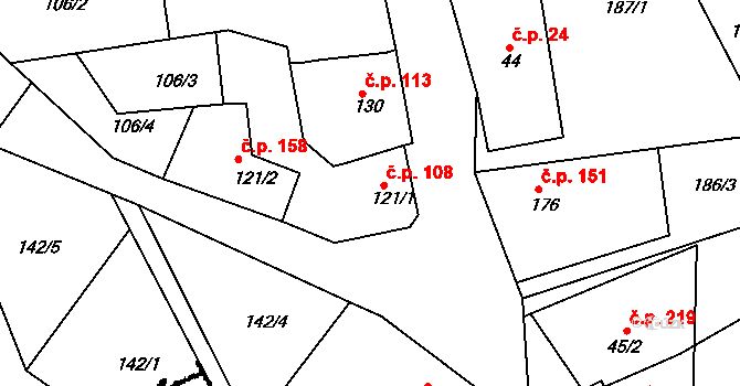 Krušovice 108 na parcele st. 121/1 v KÚ Krušovice, Katastrální mapa
