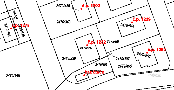 Třemošná 1232 na parcele st. 2479/509 v KÚ Třemošná, Katastrální mapa