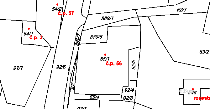 Krasoňov 56, Humpolec na parcele st. 55/1 v KÚ Krasoňov, Katastrální mapa