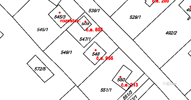 Kníničky 955, Brno na parcele st. 548 v KÚ Kníničky, Katastrální mapa
