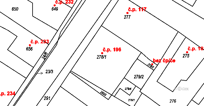 Senec 196, Zruč-Senec na parcele st. 278/1 v KÚ Senec u Plzně, Katastrální mapa