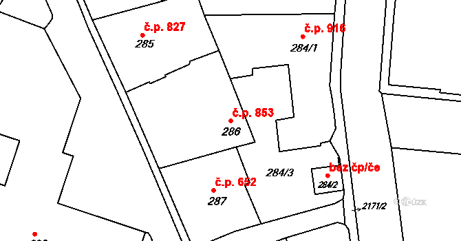 Vejprty 853 na parcele st. 286 v KÚ Vejprty, Katastrální mapa