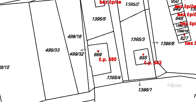 Petrovice 550 na parcele st. 699 v KÚ Petrovice u Chabařovic, Katastrální mapa
