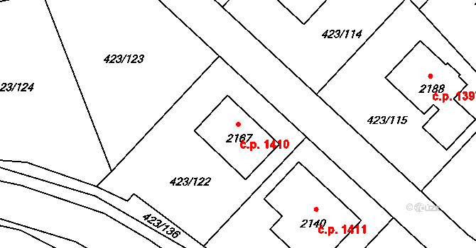Hluboká nad Vltavou 1410 na parcele st. 2167 v KÚ Hluboká nad Vltavou, Katastrální mapa