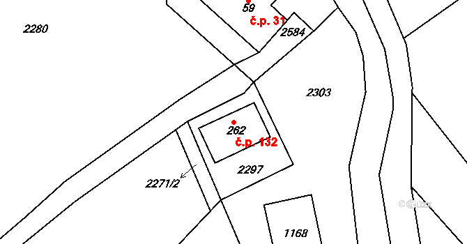 Prostřední Lipka 132, Králíky na parcele st. 262 v KÚ Prostřední Lipka, Katastrální mapa