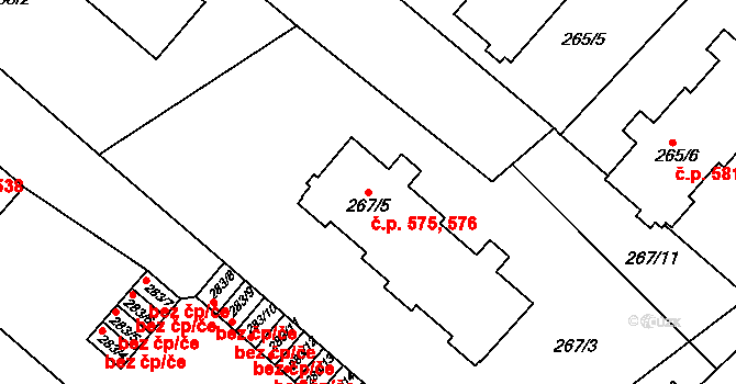 Opočno 575,576 na parcele st. 267/5 v KÚ Opočno pod Orlickými horami, Katastrální mapa
