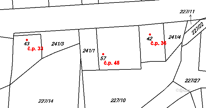 Losina 45, Chotěšov na parcele st. 57 v KÚ Losina, Katastrální mapa
