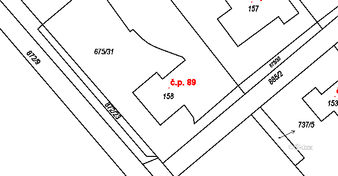 Hrbov 89, Polná na parcele st. 158 v KÚ Hrbov, Katastrální mapa