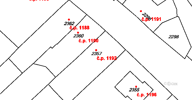 Rakšice 1192, Moravský Krumlov na parcele st. 2357 v KÚ Moravský Krumlov, Katastrální mapa