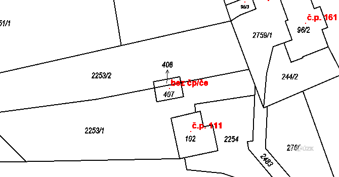 Vítkov 107807815 na parcele st. 407 v KÚ Klokočov u Vítkova, Katastrální mapa