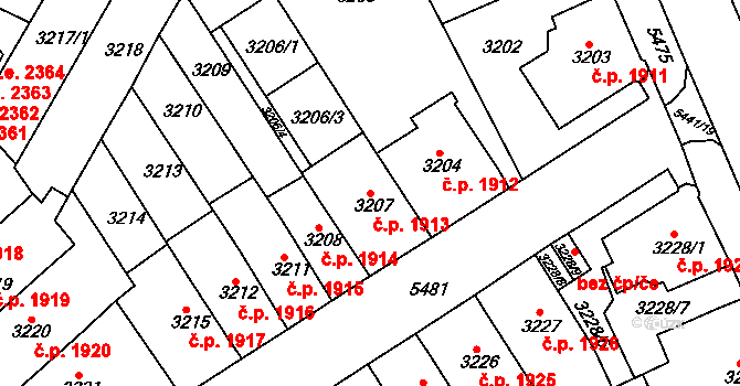 Znojmo 1913 na parcele st. 3207 v KÚ Znojmo-město, Katastrální mapa
