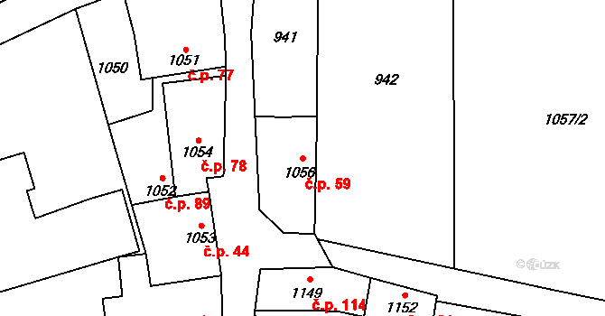 Přerov XII-Žeravice 59, Přerov na parcele st. 1056 v KÚ Žeravice, Katastrální mapa