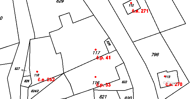 Bahno 41, Černíny na parcele st. 117 v KÚ Bahno, Katastrální mapa