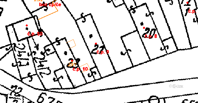 Jindice 9, Rašovice na parcele st. 21 v KÚ Jindice, Katastrální mapa
