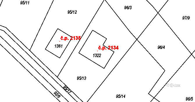Ládví 2134, Kamenice na parcele st. 1322 v KÚ Ládví, Katastrální mapa
