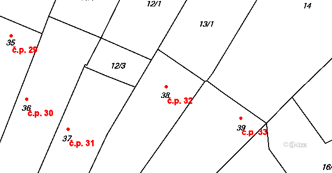 Olešnice 32 na parcele st. 38 v KÚ Olešnice u Trhových Svinů, Katastrální mapa
